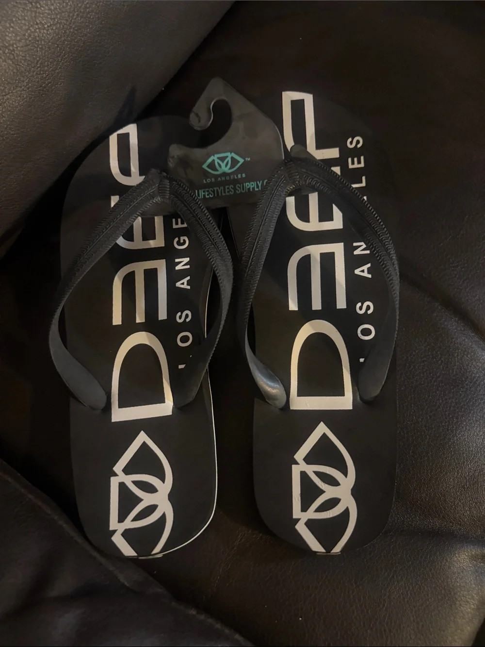 Deep Men's Black Logo Flip Flops